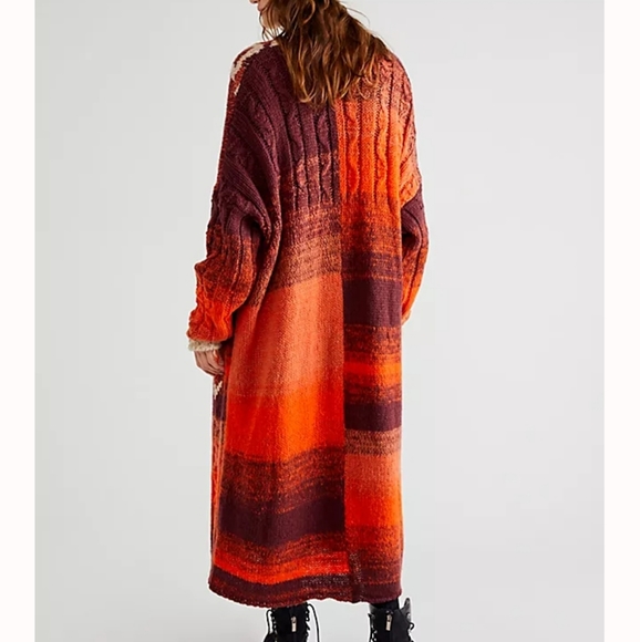 Free People Flury Cardigan Wool Blend Longline Open Front Cider Combo XS/S NWT - Picture 3 of 12
